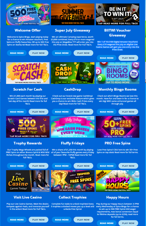 Online Bingo Spice Review August : Know the Truth About it 3 online bingo Spice promotions page