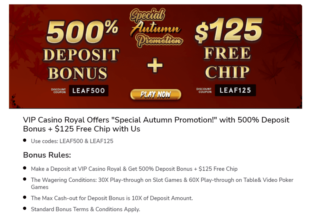 Vip Casino Royale Genuine Review - Is it a SCAM? 5 VIP CASINO SPECIAL AUTUMN PROMOTION