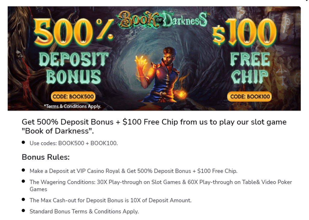 Vip Casino Royale Genuine Review - Is it a SCAM? 7 BOOK OF DARKNESS BONUS VIP CASINO ROAYLE
