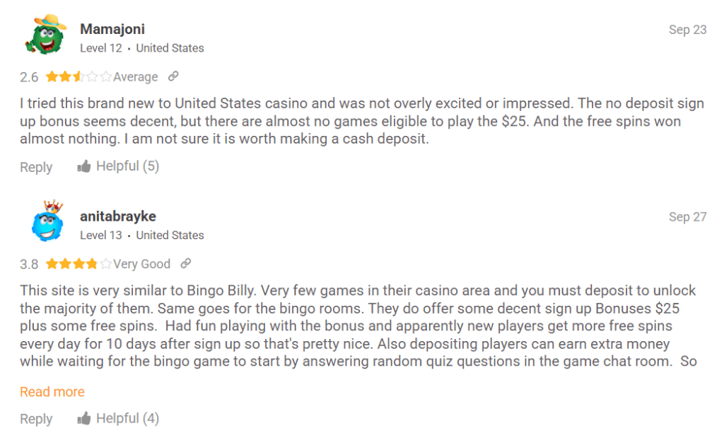 bingo village casino players reviews